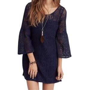 American Eagle Outfitters Bell Sleeve Crochet Dress Blue XS